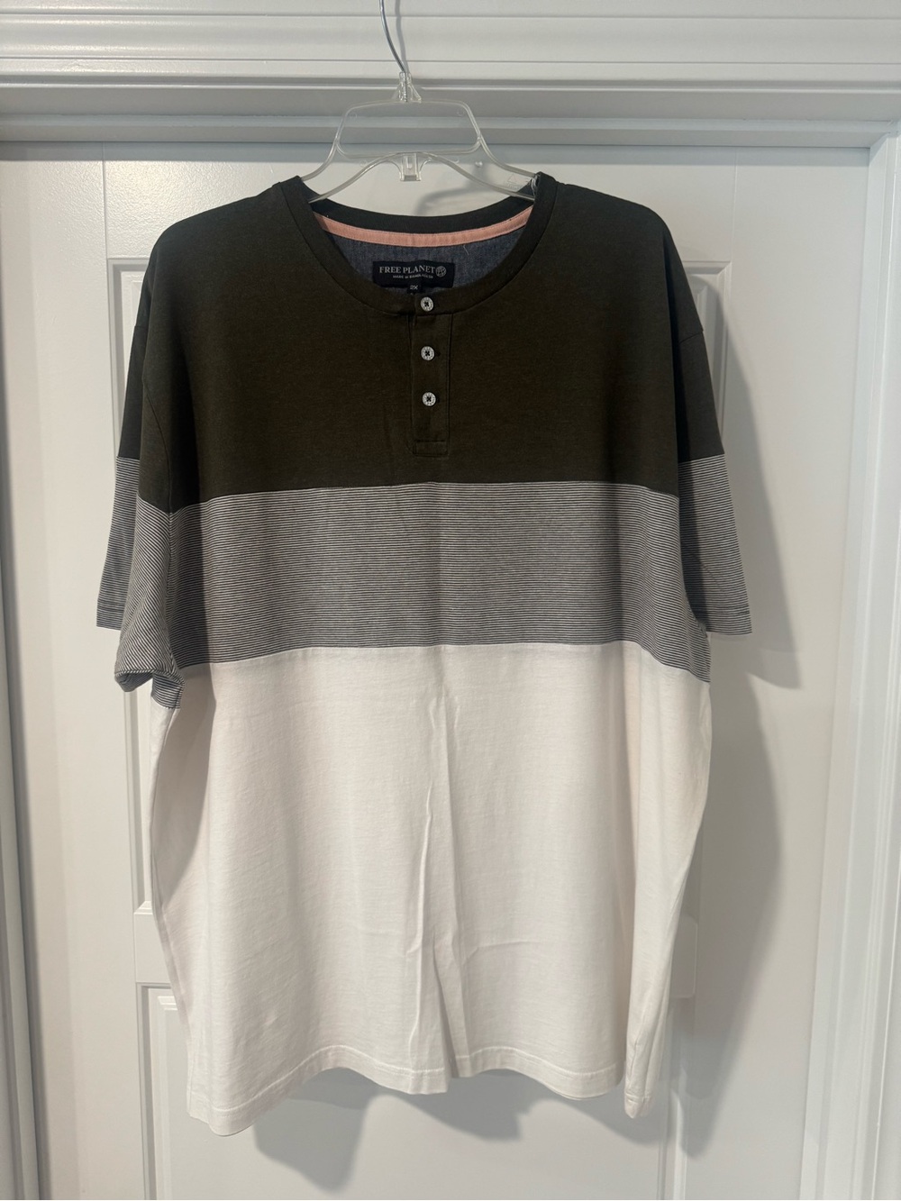 Free Planet Olive, Gray & White Colorblock Henley Shirt